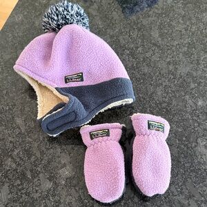 L.L. Bean Lavender and Navy Kids Hat and Mittens